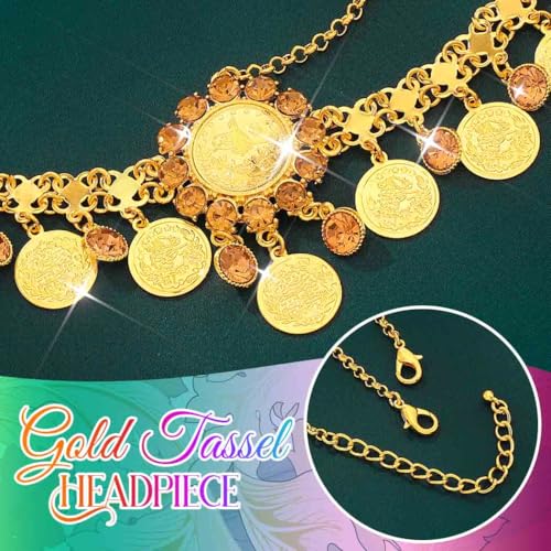 Catery Gold Coin Head Chain Gypsy Headpiece for Women Cotusme (Large Coin) | Egyptian Head Piece Belly Dance Hair Chain Indian Hair Jewelry for Cleopatra Costume Halloween Party Sparkly Dangling - color: Large Coin