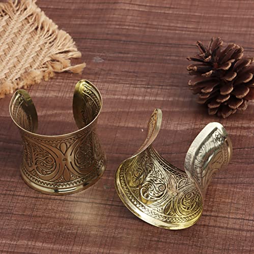 SONNYX 2 PCS Cuff Bracelets for Women Vintage Ethnic Wide Open Chunky Gold Silver Wrist Cuff Warp Bracelets for Cosplay or Belly Dance - color: GOLD 2