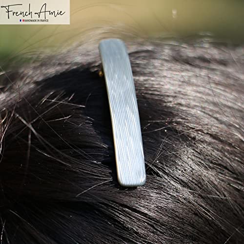 French Amie Small 2 1/4 inch Celluloid Handmade Hair Barrette No Slip Grip Durable Styling Women Hair Accessories Hair Clip for Girls, Made in France(Metallic Grey) - color: Metallic Grey