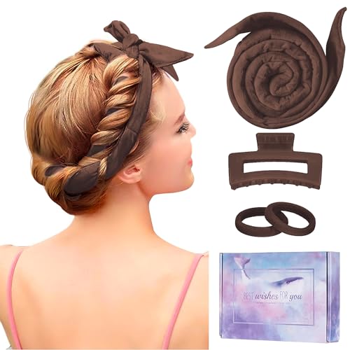 Flylipu Heatless Curling Rod Headband, Upgraded 60" Extra Long Soft Hair Curlers to Sleep In, No Heat Curls for All Hair Types, Hair Wrap Curls Styling Kit for Girls (Brown, 1 Count) - color: Brown
