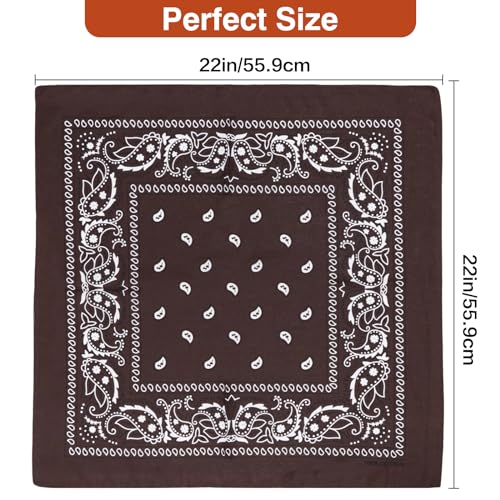 Raylarnia 100% Cotton Large Bandanas for Men and Women, 22 Inch Paisley Bandana with Multiple Colors - color: Black / Khaki / Brown