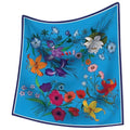 Premium Floral Scarf for Women 35x35 Square Silk Feel-Lightweight Scarves Headscarf Bandanas Wrapping Handbag - color: Blue Blossom