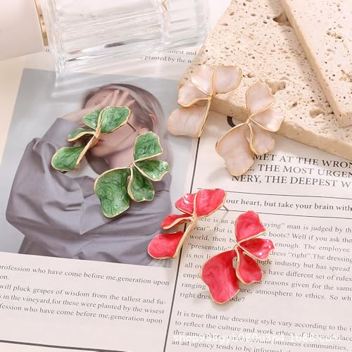 Chunky Earrings Big Statement Earrings for Women Trendy Large Floral Ginkgo Leaf Flower Earring Irregular Long Drop Dangle Earrings Chunky Jewelry - style: 1 - Red