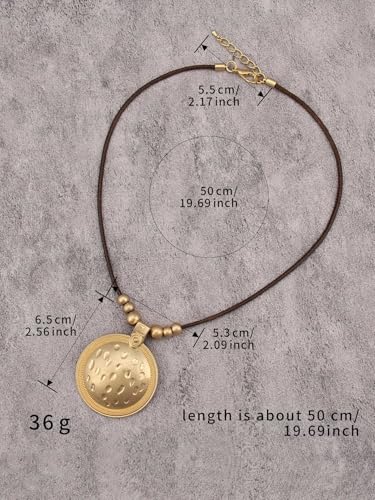 Jeilwiy Leather Necklace for Women Funky Necklace Choker String Cord Necklace with Pendant Boho Style Jewelry - style: Gold Round Pendant Necklaces