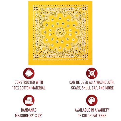 Rothco Trainmen Paisley Bandana - Standard - 22" X 22" - color: Yellow