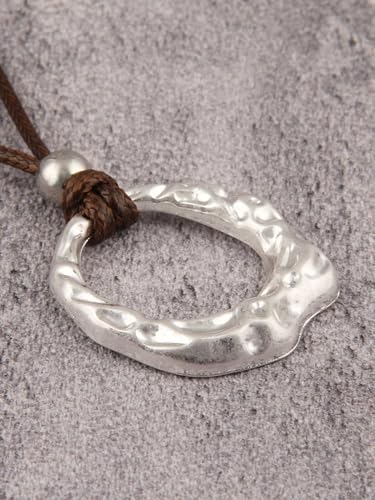 Jeilwiy Leather Necklace for Women Funky Necklace Choker String Cord Necklace with Pendant Boho Style Jewelry - style: Silver Circle Pendant Necklace