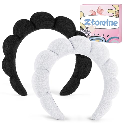 Ztomine Spa Headbands, Set of 2 - Terry Cloth Headband for Washing Face or Facial, Puffy Makeup Headbands for Face Washing, Mask, Skin Treatment - 1 White & 1 Black - color: Black+White