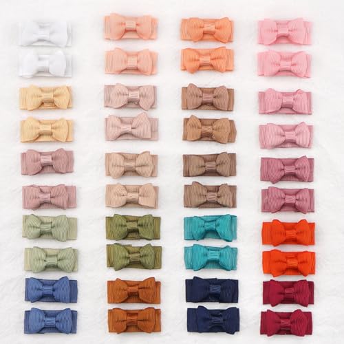 CÉLLOT 40pcs Mini 1.2" Grosgrain Ribbon Snap Clips - Tiny Fine Thin Hair Bows in Pairs for Baby Girls, Toddlers, and Infants - color: 40pcs/20color
