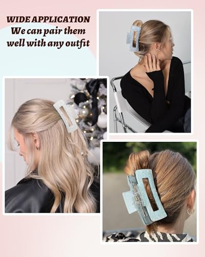 4Pcs Large Acrylic Hair Claw Clips, Nonslip Cute Hair Clips for Thick Hair and Long Hair, Rectangle Marble Claw Clips Hair Accessories for Women and Girls - color: White + Pink + Blue + Cyan