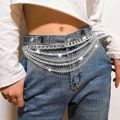Rhinestone Waist Chain Body Chain Crystal Body Jewelry for Women Layered Rhinestones Belly Chain Summer Beach - color: Silver