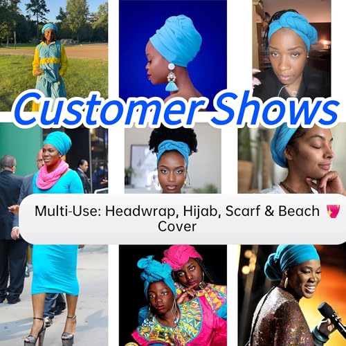 Harewom Head Wraps for Black Women Stretch Head Scarf Long African Hair Wraps Turban Headwraps Jersey Headbands - color: 1pcs -Deep Sky Blue