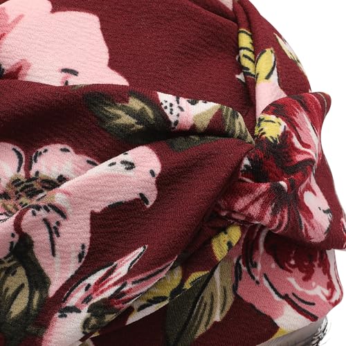 ZLYC Chemo Headwear for Women Pre Tied Turban Headwear Lightweight Beanie Hat - color: Flowers Burgundy