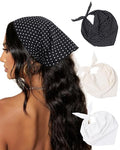 AWAYTR 3Pcs Hair Bandanas Head Kerchief for Women Girls Tie-Back Boho Hair Scarf Headband Bandana Triangle Head Scarf - color: Black White Dots + Stripes
