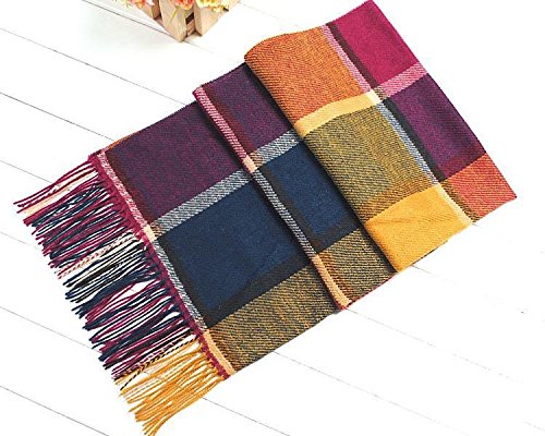 Wander Agio Women's Fashion Long Shawl Big Grid Winter Warm Lattice Large Scarf - color: Colour