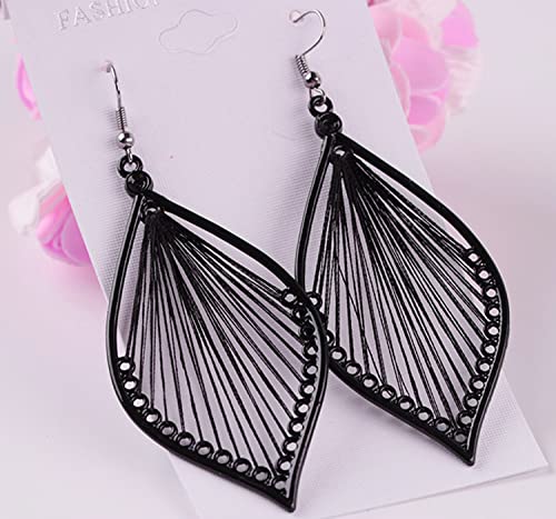 Earrings for Women Colorful Layered Leaf Earrings Bohemian Dangle Drop Tassel Silver Earrings Women Gifts - style: Black dangle earrings