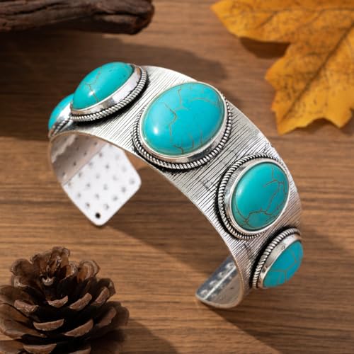 Western Bracelets for Women Vintage Chunky Turquoise Cuff Bracelet Turquoise Country Bracelets Adjustable Boho Cuff Bracelet Western Country Costume Jewelry Accessories - style: Style11