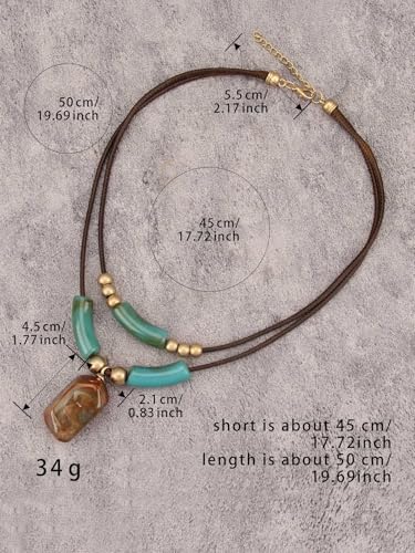 Bohemian Necklaces for Women Long Leather Necklace with Large Pendant Chunky Boho Hippie Jewelry Pendant Chocker Necklace - style: Large Pendant Necklaces