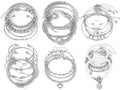 IFKM 6 PACK (24 PCS) Boho Gold Chain Bracelets Set for Women, 14K Gold Plated Multiple Layered Stackable Open Cuff Wrap Bangle Adjustable Link Italian Cuban Jewelry for Women Gift - style: 27PCS SILVER Thin Chain