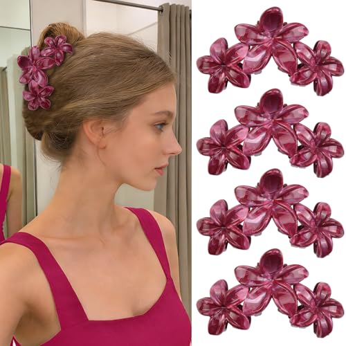 4Pcs Cute Hawaiian Flower Claw Hair Clips for Women Burgundy Plumeria Large Claw Clips for Thick Thin Hair Strong Hold Beach Hair Accessories for Women and Girls - color: 21-Colorful