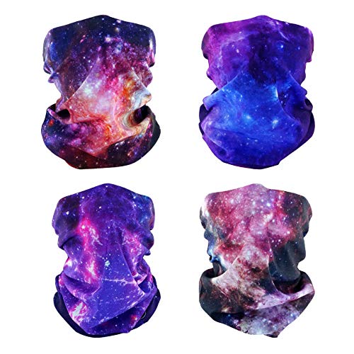 4 Headband Bandana Balaclava Half Face Mask Shield Head Hair Scarf Neck Gaiter Hat Multipurpose For WoMen Men Breathable Reusable Washable Universe Nebula Purple - color: 4x Nebula Seamless Half Face Mask #2