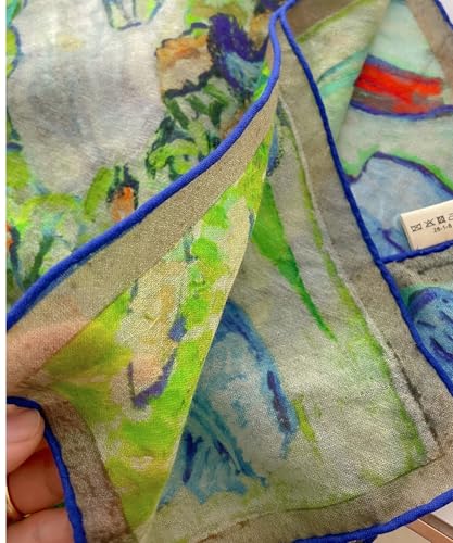 PoeticEHome Cashmere Scarf Wrap 36"x36" - Featherlight & Wrinkle-Free Artistic Square Shawl for Travel & Office, Gift Ready - color: Irises - 36"