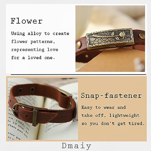 Boho leather bracelets Vintage Brown Bracelet Buckle Clasp Rose Bracelets Handmade for Women and Men