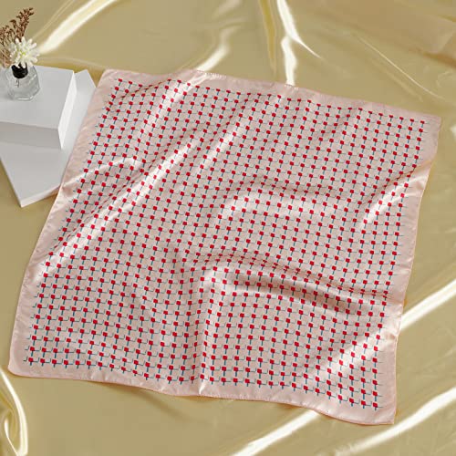 QBSM Womens 23.6 inch Satin Silk Feeling Formal Square Neck Scarf Head Hair Wraps Kerchief - color: Argyle-pink