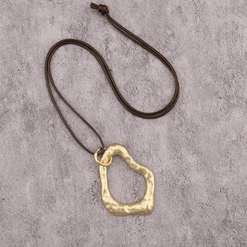 Bohemian Women's Leather Long Pendant Necklace Sweater necklace Adjustable Retro Woven Handmade Jewelry - color: Gold Lrregular