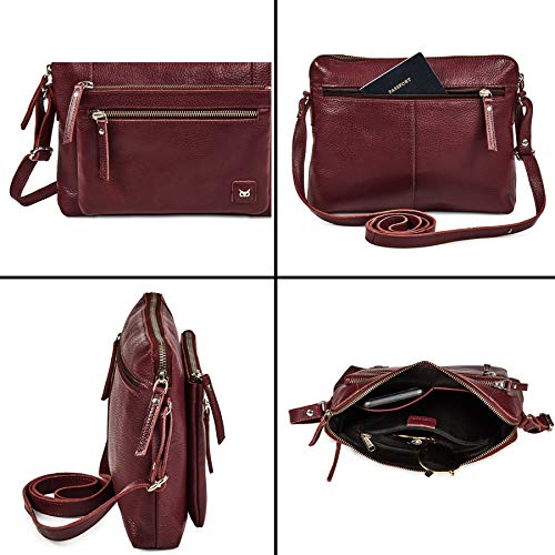 Leather Crossbody Bags for Women Small Soft Genuine Pebbled Sling Shoulder Handbag Crossover Purse with Full Adjustable Strap (Burgundy Nappa) - color: Burgundy Nappa