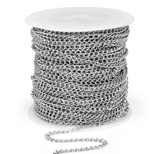[66 Feet/ 20M] Stainless Steel Curb Chain Roll, 2.5mm 304 Stainless Steel Extension Chain Twisted Link Curb Chains Bulk for Jewelry Making Bracelet Necklace Extender - color: Stainless Steel, size: 2.5mm width