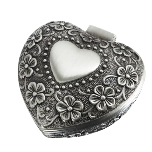 Vintage Metal Trinket Jewelry Box, Small Heart Shape Jewelry Organizer Rose Flower Sunflower Antique Treasure Chest Ring Holder, Earrings Necklace Storage Box Keepsake Box for Women (Heart-Sunflower) - style: Heart-Sunflower