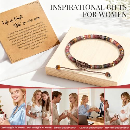 Inspirational Gifts Bracelets for Women: Mothers Day Birthday Gifts for Mom Women Friends Sister - Healing Natural Stone Beads Bracelets Thinking of you Get Well Soon Gift for Women - color: A-B JASPER STONE-YOU ARE
