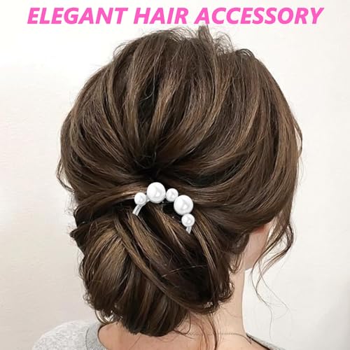 2Pcs French Hair Pins with Pearl U-Shaped French Twist Hair Pin Metal French Pin for Women Girls Large French Clip Vintage Hair Sticks Double Prongs Hair Pin Hairstyle Accessories, Gold and Silver