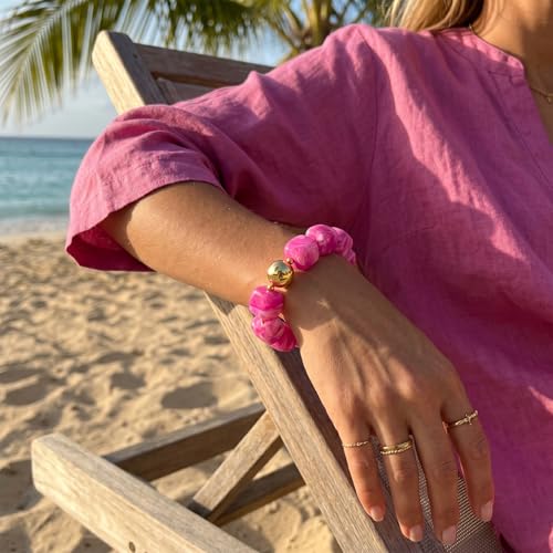 Multicolor Chunky Beaded Bracelet for Women Bold Acrylic Resin Stretch Bracelet Summer Beach Statement Bracelets Trendy Elastic Bangle Jewelry - color: Bead bracelet-rose red