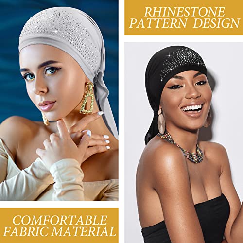 Geyoga 6 Pack Rhinestone Head Scarf for Women, Sequin Pre Tied Head Wraps, Stretchy Turban Cap for Hair Loss & Daily Wear(Elegant Style) - style: Elegant Style