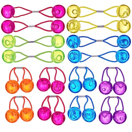 24pc Ponytailers Large Round Ponytail Balls Twin Bead Hair Fun Colorful | Elastics Bright Multicolored Twin Hair Beads Bauble Hair Ties Ponytail Holders, Toddler Kids- Pack - color: Round