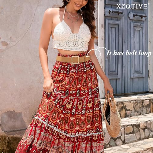 XZQTIVE Straw Woven Elastic Belt for Women Stretch Waist Belt for Dress Boho Raffia Ladies Belt with Gold/Sliver Buckle - color: Brown, size: Fit Waist Size Below 41"