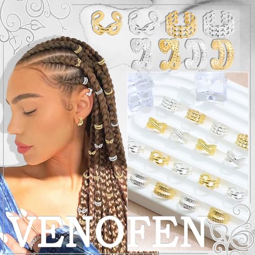 40PCS Hair Jewelry for Braids Gold&Silver Hair Cuffs Adjustable Braid Jewelry Non-Piercing Ear Clips Loc Dreadlock Accessories for Women and Girls - color: 1-Gold&Silver
