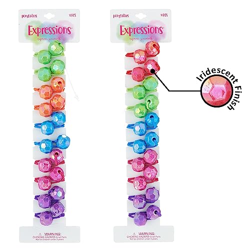 20pc Ponytailers Ponytail Balls Hair Elastics, 18mm Round-Value Pack Fun | Opaque Multicolored Twin Hair Beads Bauble Hair Ties Ponytail Holders, Toddler Kids Hair Ties - color: Shiny