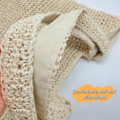 Aphoraeny Straw Beach Bag Buckets Totes Handbag Shoulder Tote Bag Straw Purse Summer Purse Women Summer Handbag - color: D-beige