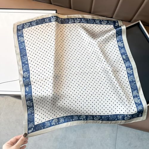Aufeel Women's 100% Pure Mulberry Silk Small Square Scarf - Neckerchief Women - Silk Headscarf - 21" x 21" - color: Blue Dot