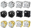 SIISPRI Magnetic Stud Earrings for Women Men Clip on Stud Earring Hypoallergenic Fake Earring Unisex Non Piercing CZ Halo Studs Diamond Earrings,Men's Aretes de lman - color: Black Gold Silver (Round CZ Square CZ)