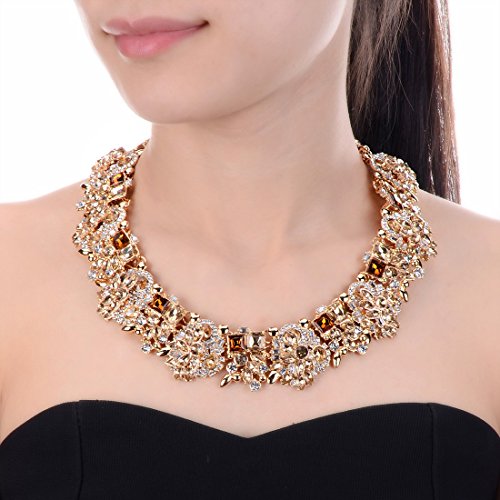 Jerollin Crystal Rhinestone/Pearl Statement Chain Necklace, Vintage Choker Bib Pendant Necklace Bohemian Bling Tassel Collar Statement Necklace for Evening Party - color: Tawny