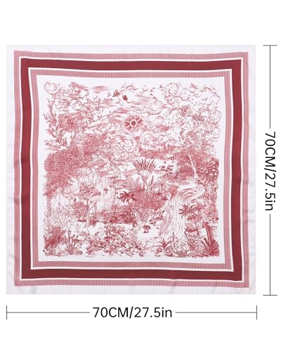 AWAYTR 27.5” Square Satin Head Scarf Hair Scarf for Women's Hair Silk Bandana for Women Silk Head Wrap for Sleeping - color: Landscape Painting (Red)
