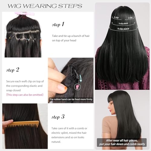 Clip in Synthetic Hair Extensions Long Wavy 4PCS Thick Hairpieces Dark Brown Fiber Double Weft Natural Hair Extensions 20 Inch for Women (4pcs, 20Inch, 6A#) - color: 6A-Dark Brown