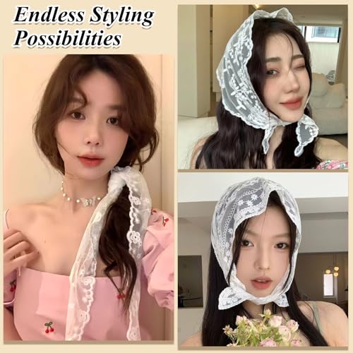 3 Pcs Bandanas for Women, Lace Head Scarf Triangle Hair Bandana Headband Cute Headscarf Boho Floral Kerchief