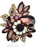 CSY Luxury Women's Austrian Crystal Leaves Flower Big Cocktail Statement Rings Stretch Adjustable Ring Jewelry Accessories - color: Purple