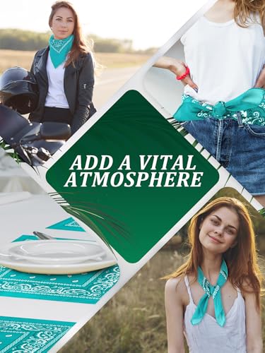 Unittype 36 Pieces Paisley Bandana Cowboy Bandanas Sports Novelty Headband Square Scarf Outdoor for Western Party Costume - color: Teal Color, style: Simple Style