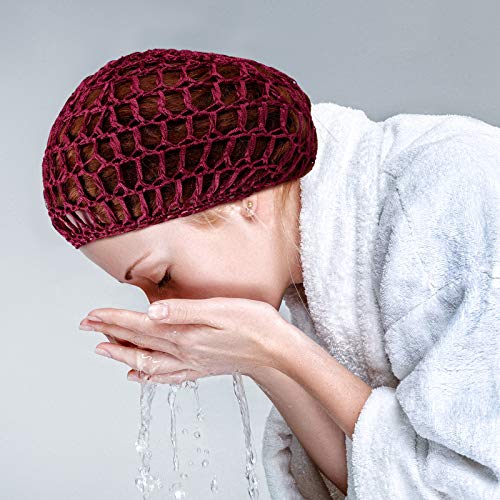 Geyoga 4 Pieces Mesh Crochet Hair Net Rayon Knit Snood Hat Thick Short Women Hairnet Snoods Cover Ornament for Sleeping (Purple, Navy Blue, Wine Red, Brown) - color: Purple, Navy Blue, Wine Red, Brown