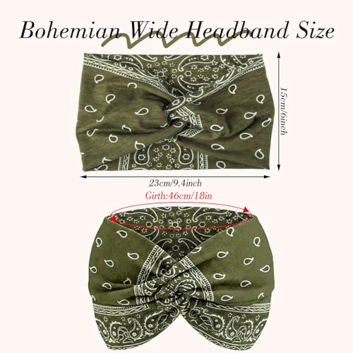 obeoby Boho Headbands for Hair Care, Non Slip Extra African Wide Hair Wrap Covering Thinning Hair Turban Headband for Boho Dresses - color: Bohemia